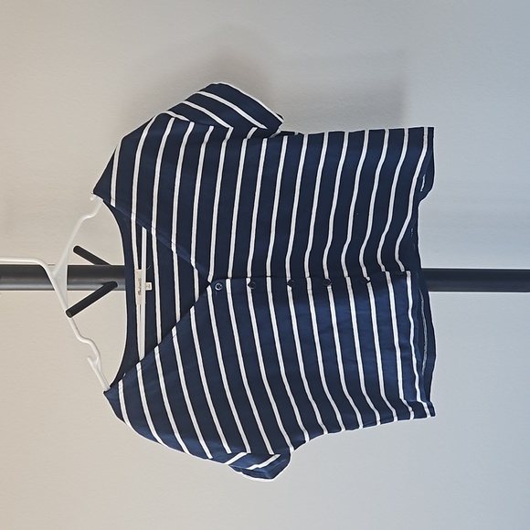 Madewell | Blue and White Strip Cropped Button Blouse | Womens Large - Picture 1 of 4